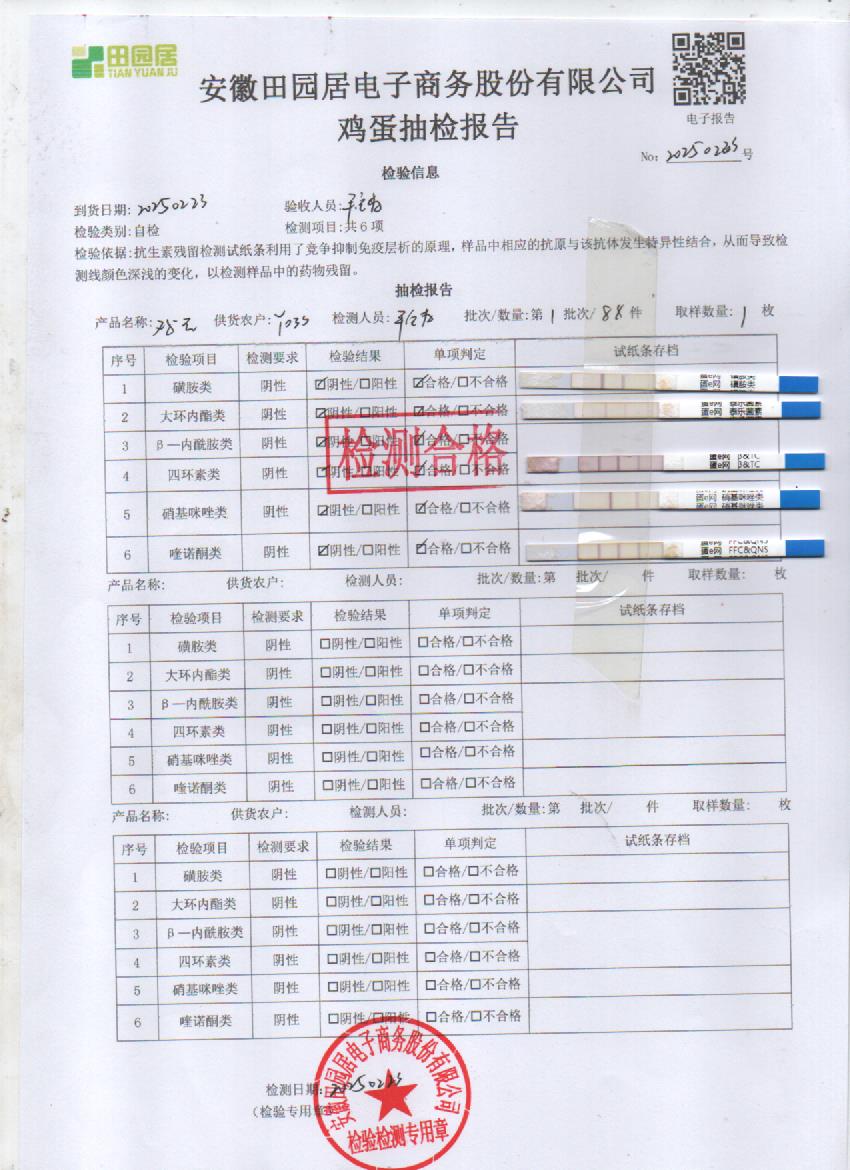 2025年2月23号鲜鸡蛋检测报告