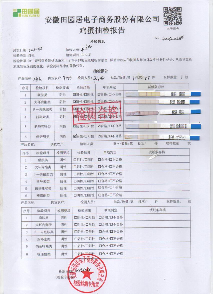 2025年2月18号鲜鸡蛋检测报告