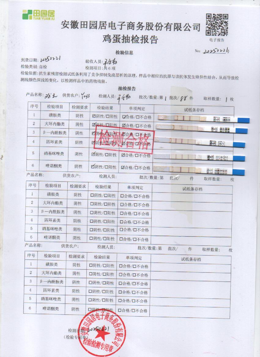 2025年2月21号鲜鸡蛋检测报告