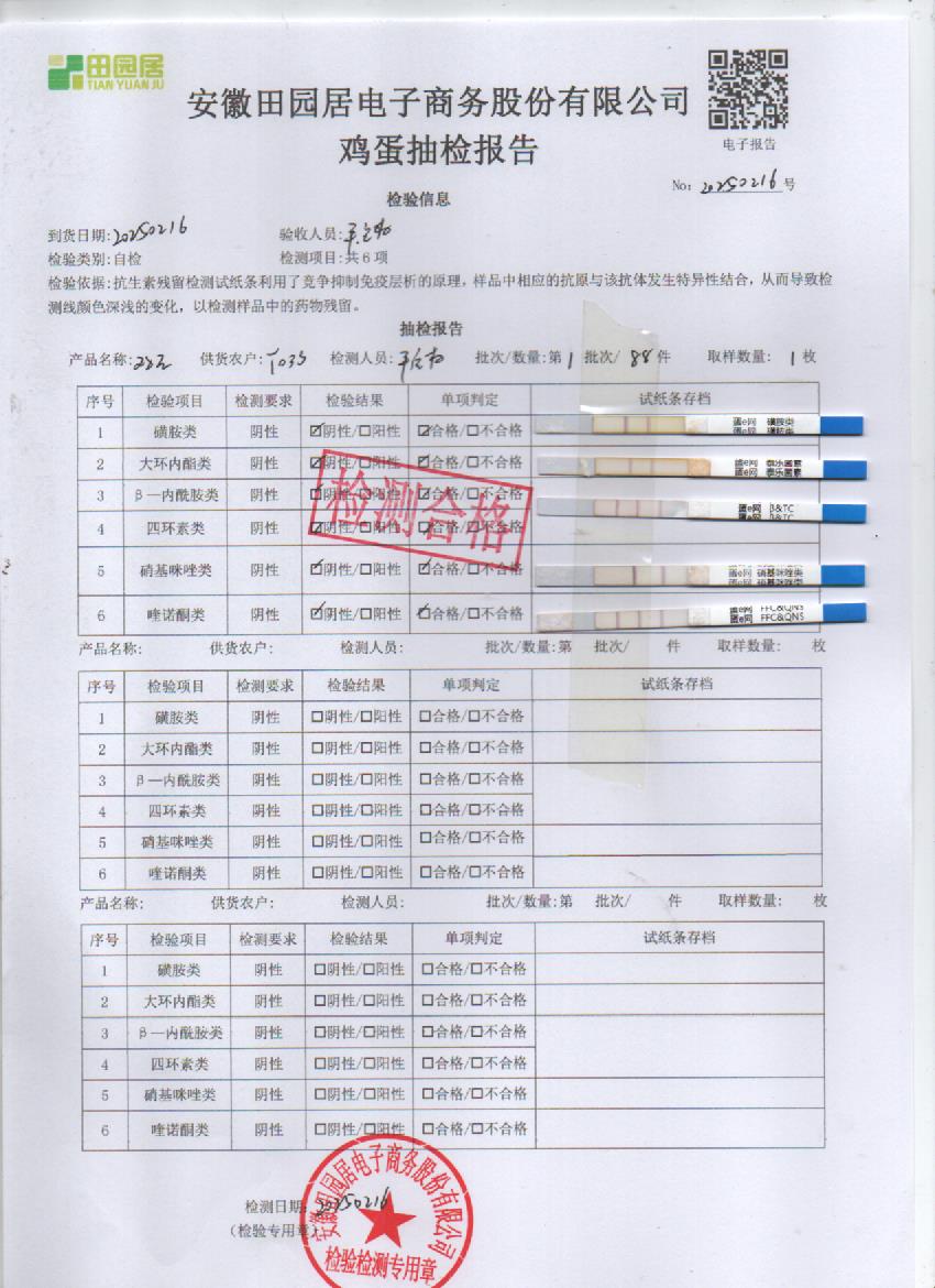 2025年2月16号鲜鸡蛋检测报告