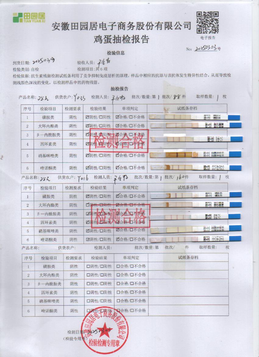 2025年3月3号鲜鸡蛋检测报告