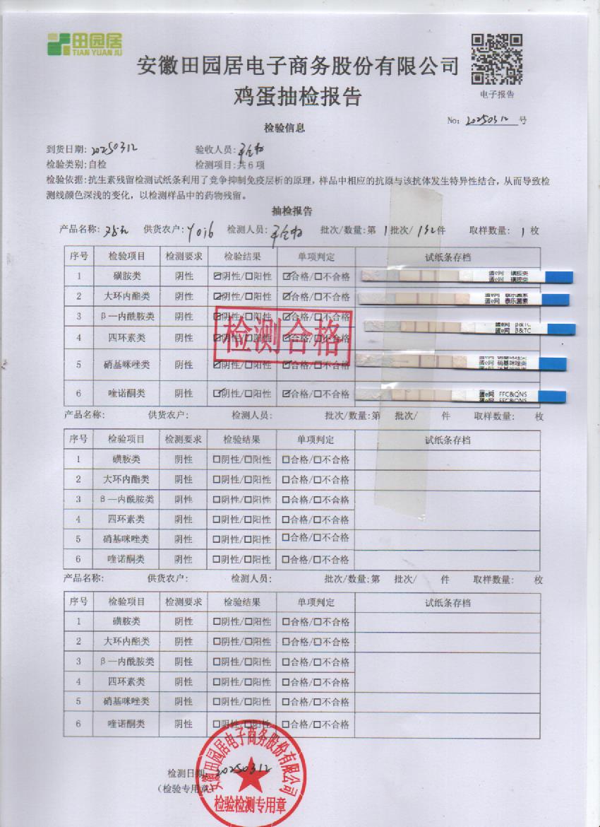 2025年3月12号鲜鸡蛋检测报告